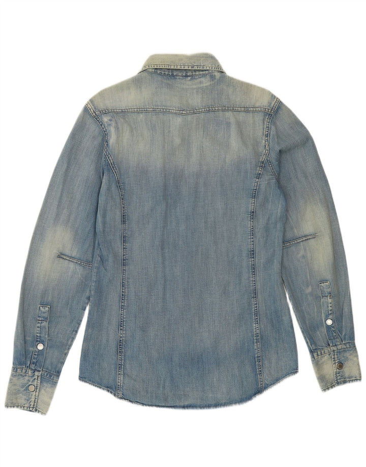 BENETTON Herren-Jeanshemd in Acid-Waschung aus mittelblauer Baumwolle