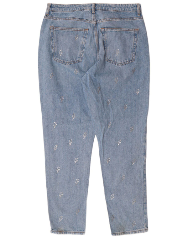 Topshop Damen Mom-Jeans mit hoher Taille, W34, L29, blaue geometrische Baumwolle