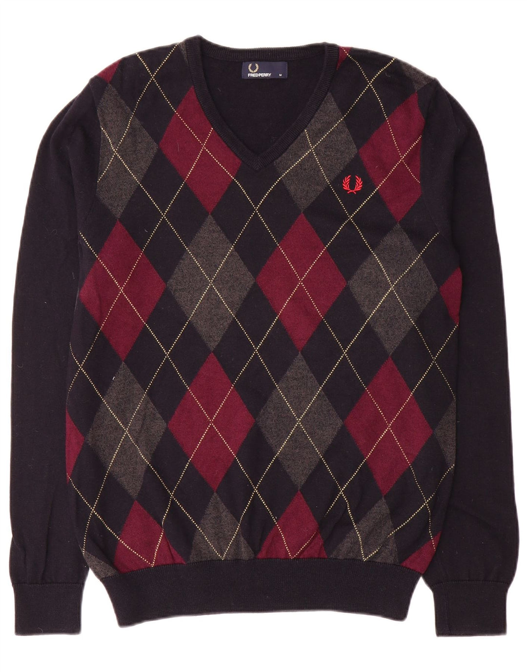 Fred Perry Herren-Pullover mit V-Ausschnitt, mittelblau, Argyle/Diamant