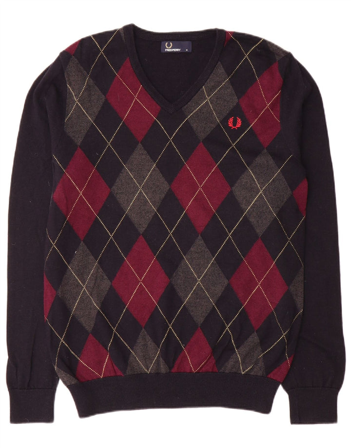 Fred Perry Herren-Pullover mit V-Ausschnitt, mittelblau, Argyle/Diamant