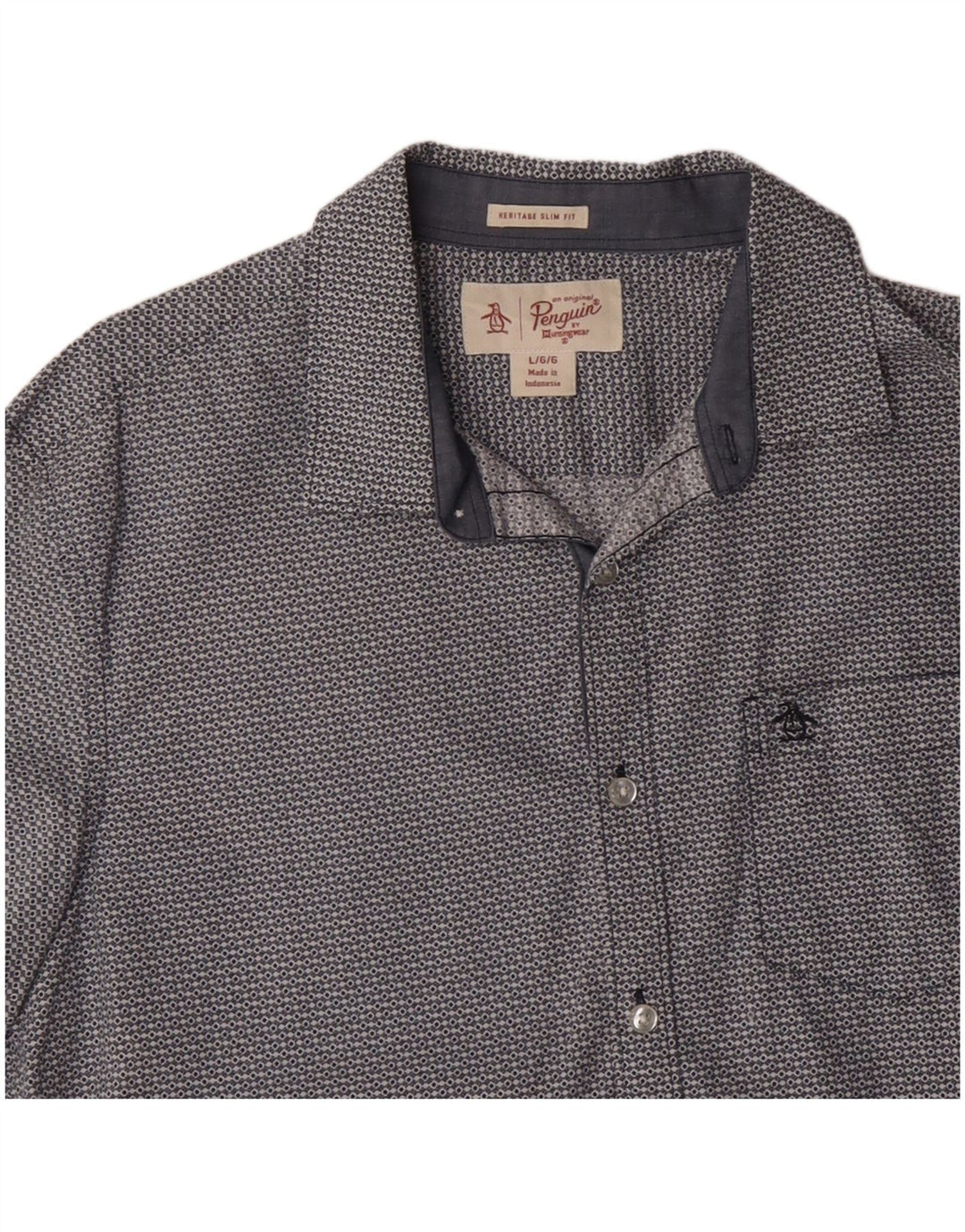 PENGUIN Herren Heritage Slim Fit Kurzarmhemd, groß, blau, geometrisch