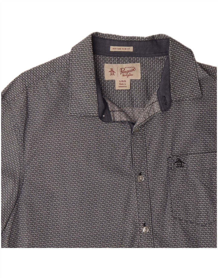 PENGUIN Herren Heritage Slim Fit Kurzarmhemd, groß, blau, geometrisch