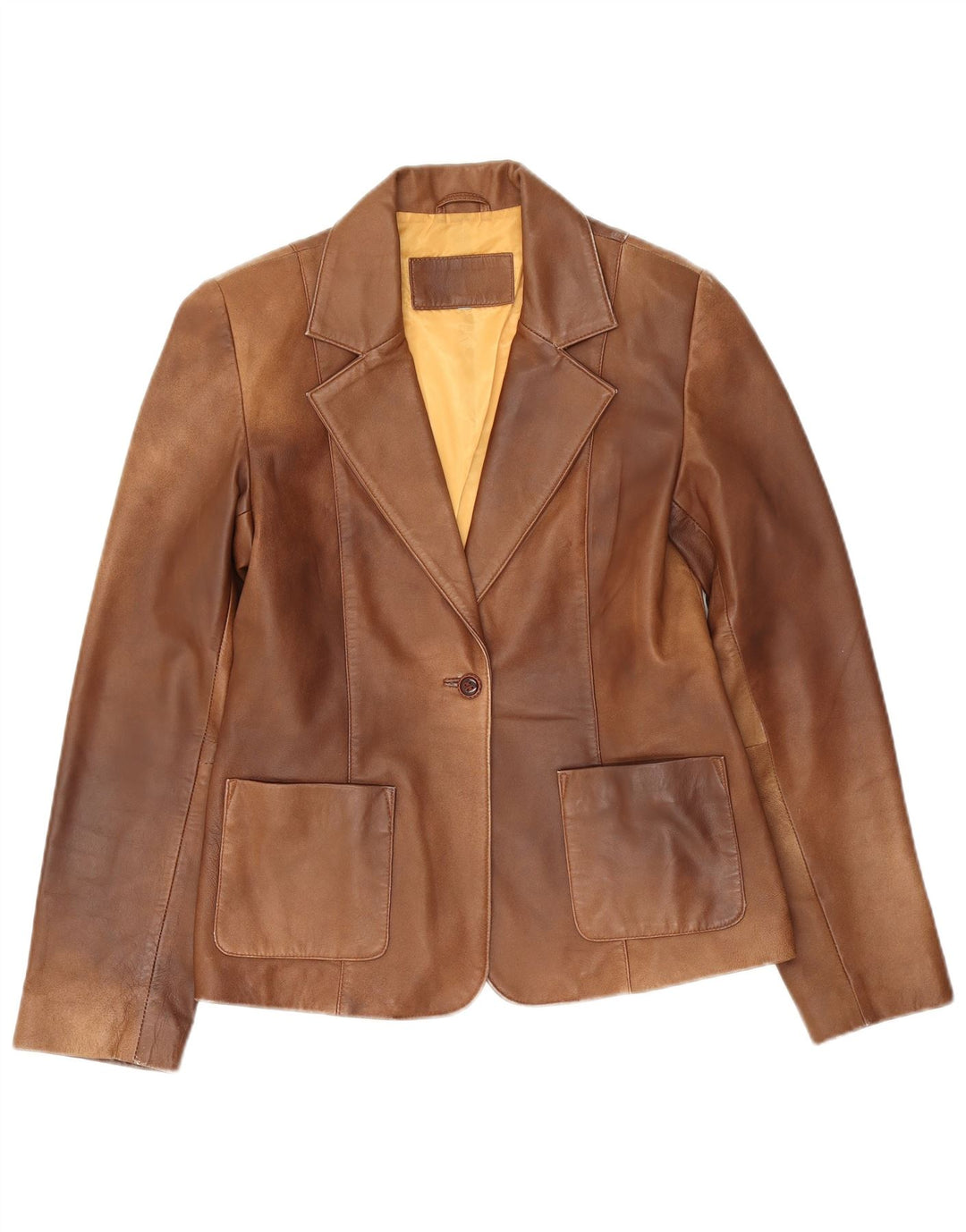 Vintage Damen 1 Knopf Leder Blazer Jacke UK 10 Klein Braun