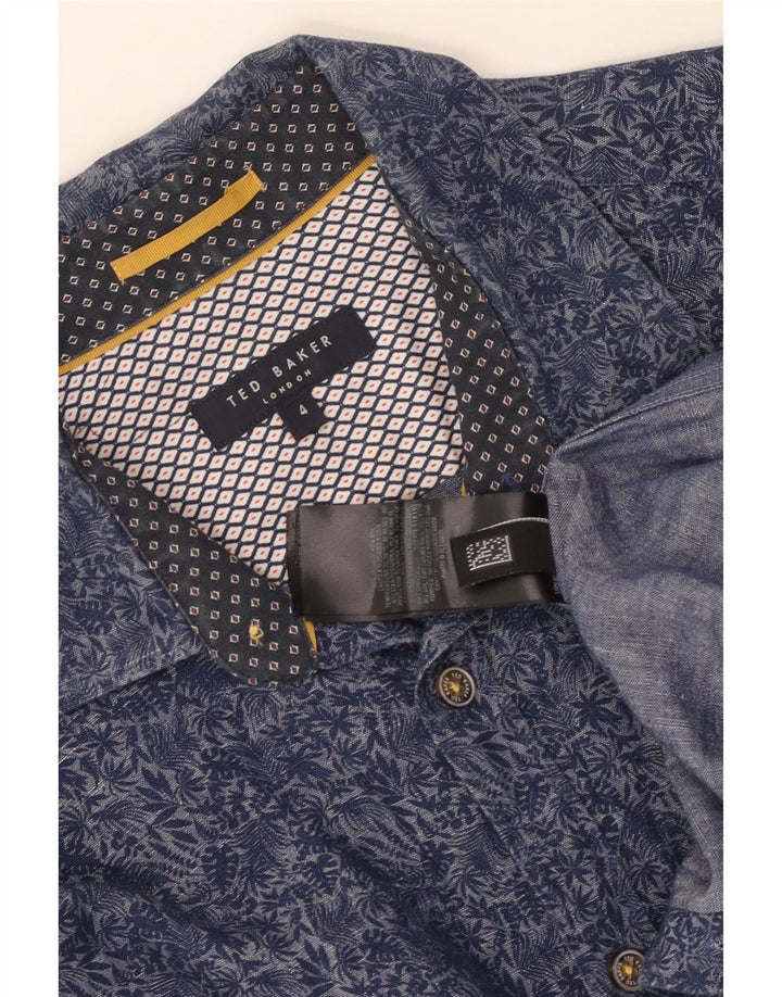 TED BAKER Herrenhemd, Größe 4, groß, marineblau, geblümt, Baumwolle