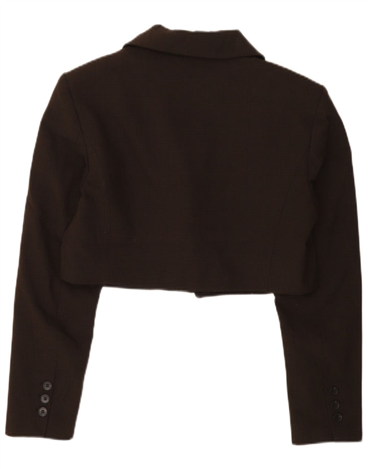 Zara Damen Crop 1 Button Blazer Jacke UK 16 Large Brown Check Polyester