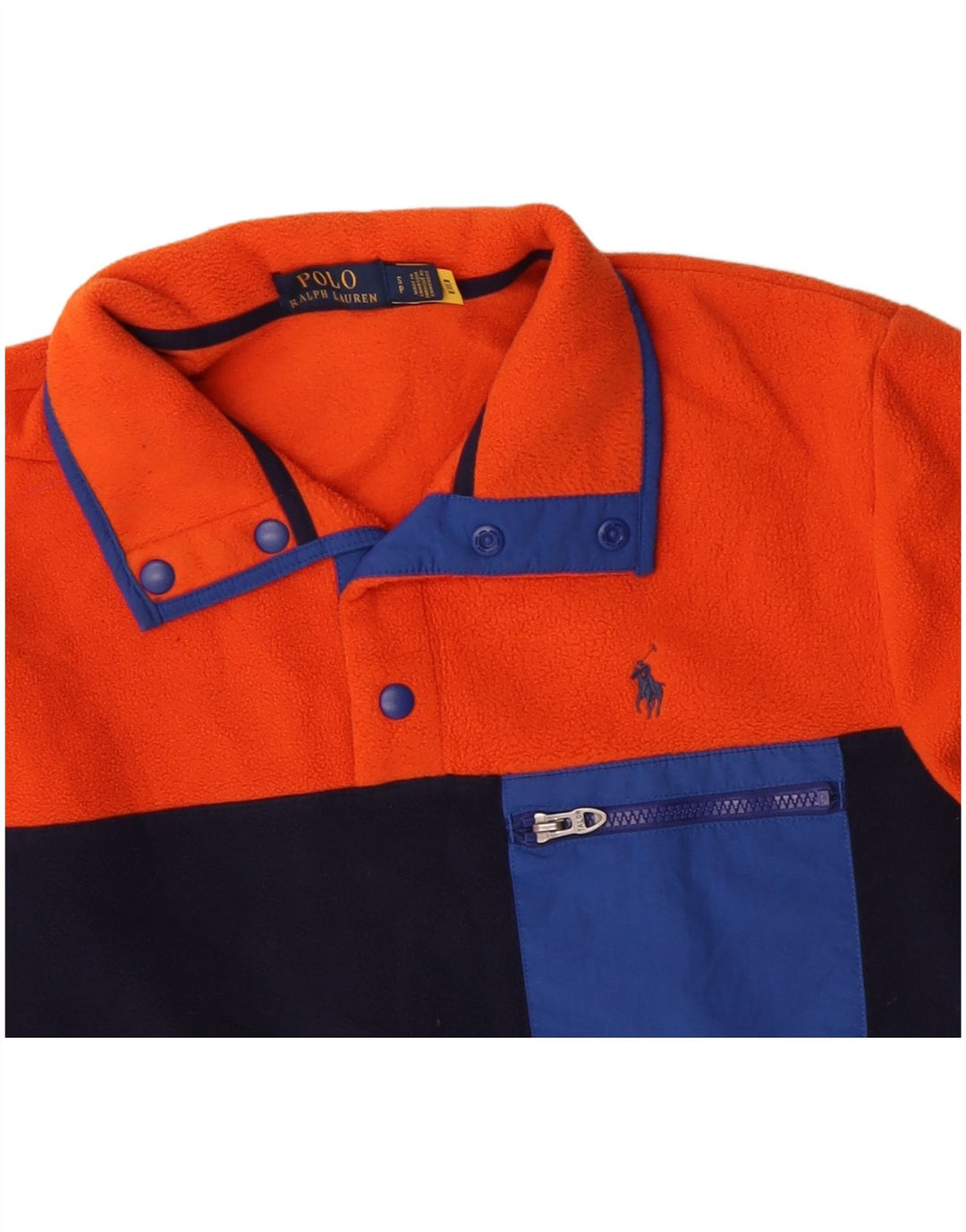 POLO RALPH LAUREN Herren-Fleecepullover mit Knopfkragen, klein, Orange, Farbblock