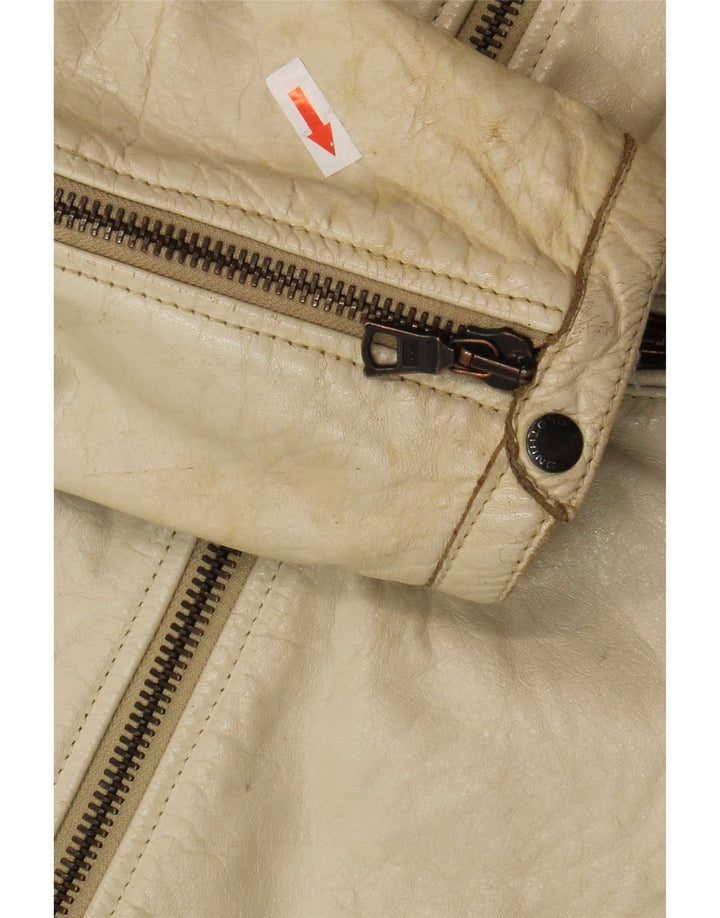 Gas Herren Leder Racer Jacke UK 40 Large Beige Colourblock