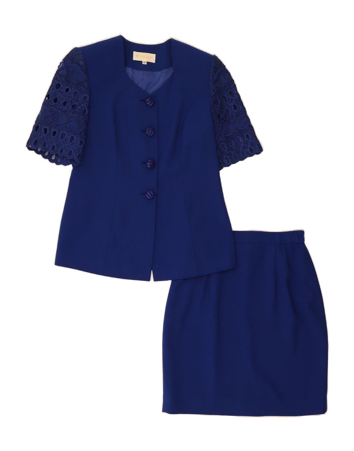 VINTAGE Womens 4 Button 2 Piece Skirt Set IT 42 Medium W26  Blue Floral Vintage Vintage and Second-Hand Vintage from Messina Hembry 