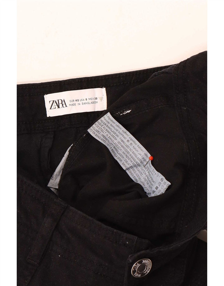 Gerade Cargohose für Damen von Zara, EU 40, mittelgroß, W30, L31, schwarze Baumwolle