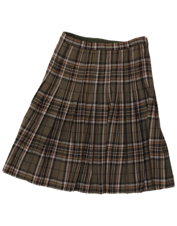 Vintage Damen Faltenrock in A-Linie mit hoher Taille, Größe 46, groß, W30, Khaki-Karo