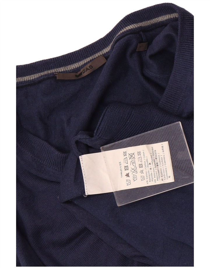 Gas Herren-Pullover mit V-Ausschnitt, groß, aus blauer Baumwolle