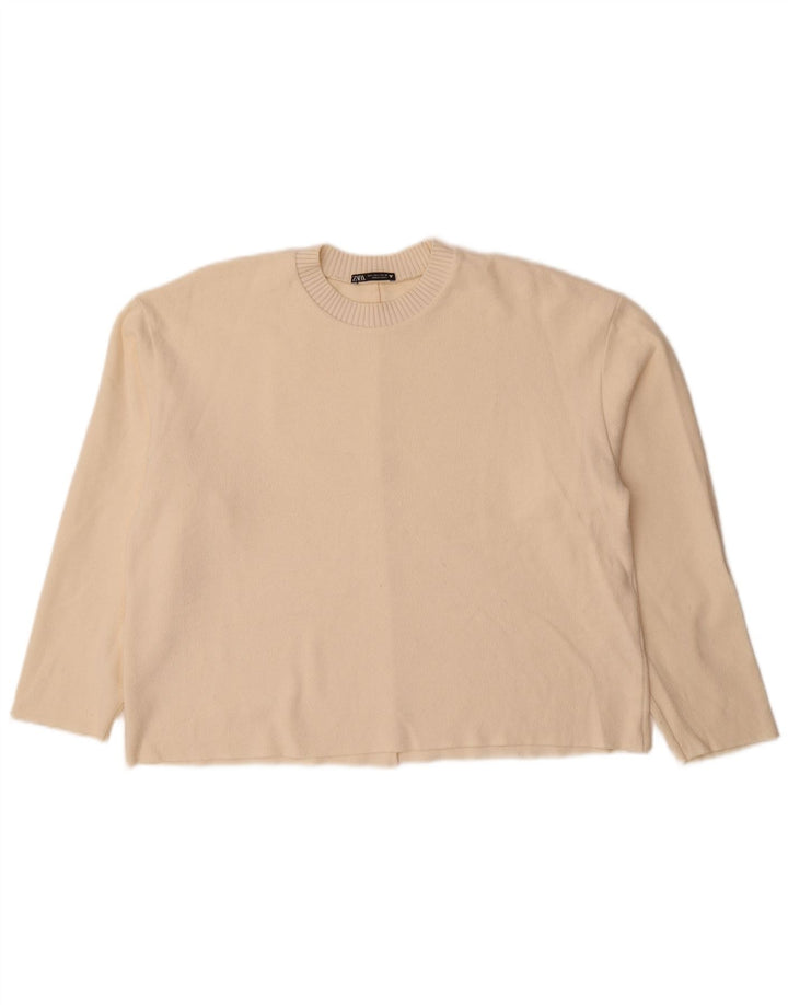 Zara Damen-Pullover, übergroß, Rundhalsausschnitt, Gr. 40, Größe L, gebrochenes Weiß