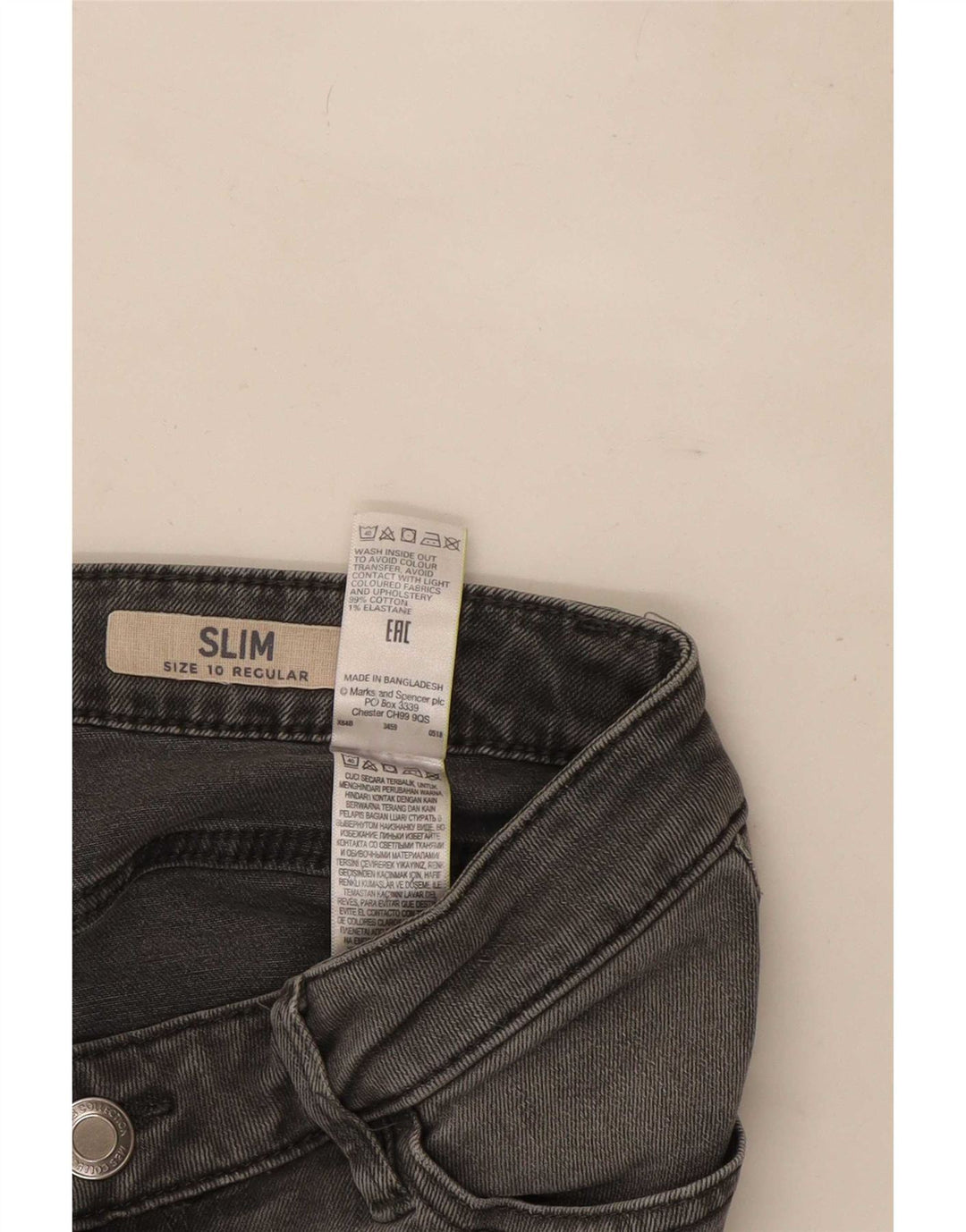 Marks & Spencer Damen Slim Jeans UK 10 Small W27 L29 Graue Baumwolle