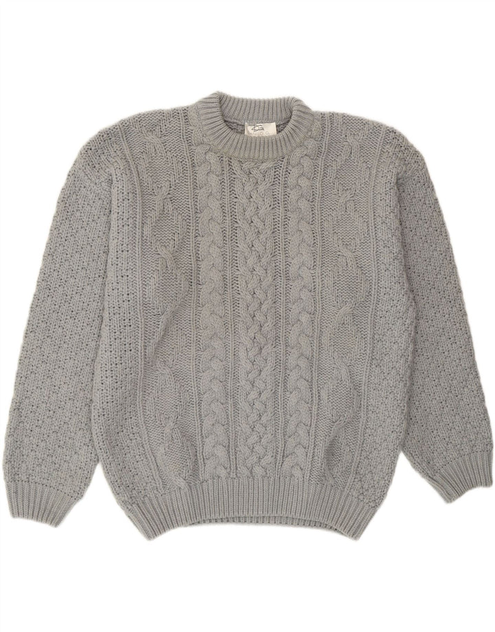 Vintage Herren Pullover mit Rundhalsausschnitt, große graue Wolle