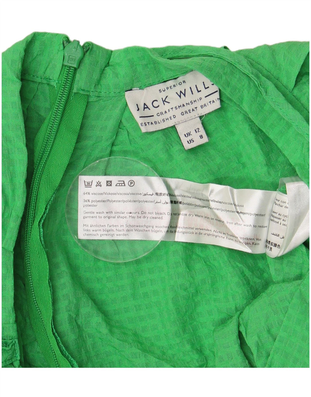 Jack Wills Ausgestellter Damenrock UK 12 Medium W28 Grüne geometrische Viskose