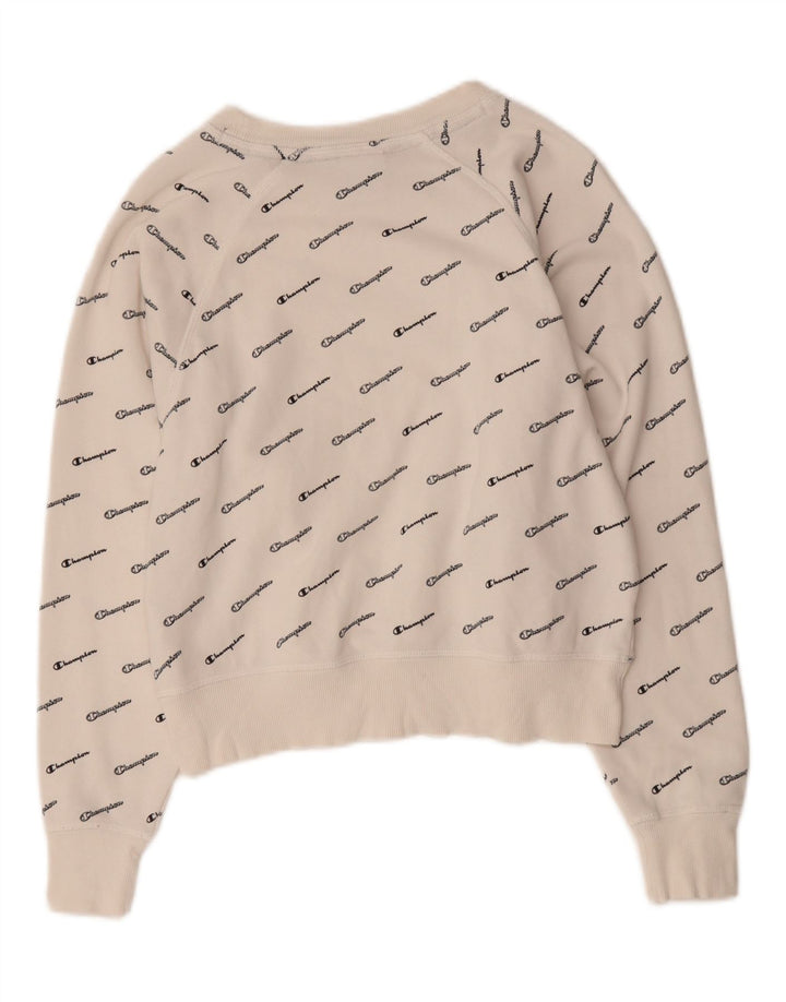 CHAMPION Mens Graphic Sweatshirt Jumper Small White Cotton Vintage Champion and Second-Hand Champion from Messina Hembry 