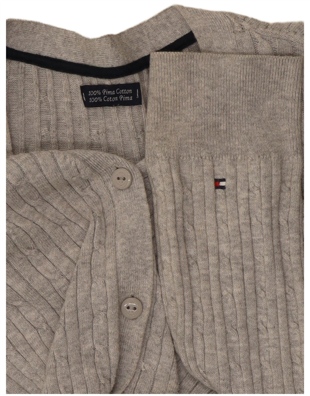 TOMMY HILFIGER Damen Strickjacke Pullover UK 12 Mittelgraue Baumwolle