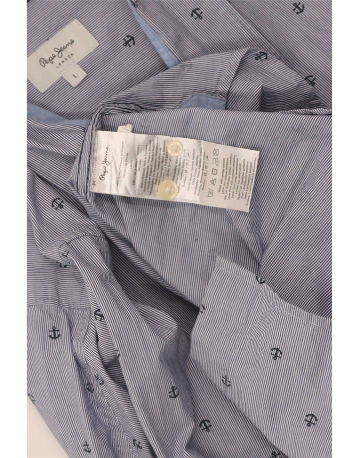 PEPE Jeans Herren-Hemd mit abstraktem Muster, reguläre Passform, großes blaues Nadelstreifenmuster