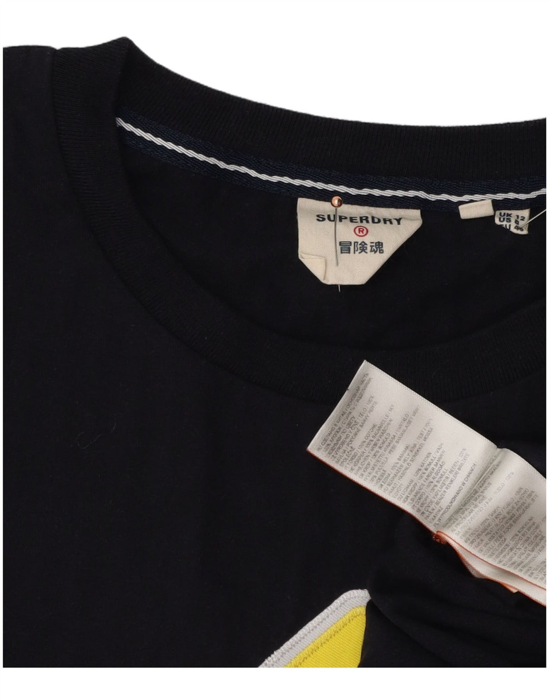 SUPERDRY Damen Grafik-T-Shirt-Oberteil UK 12 Medium Marineblau Baumwolle