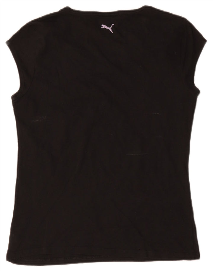 Puma Damen Grafik T-Shirt Top UK 14 Large Schwarz