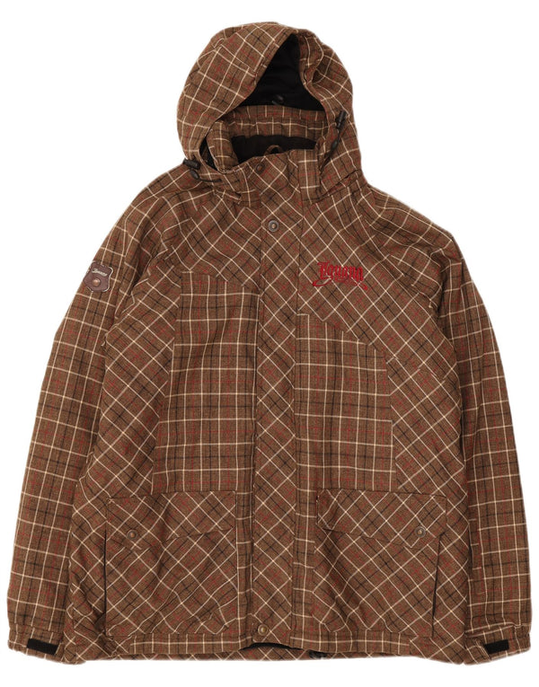 Iguana Herren-Windbreakerjacke mit Kapuze, UK 40, groß, braun kariert, Polyester