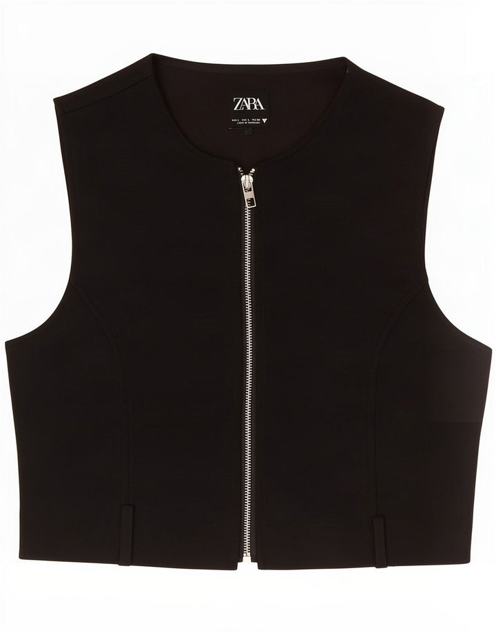 Zara Damen Crop Weste UK 16 Large Schwarz Polyester