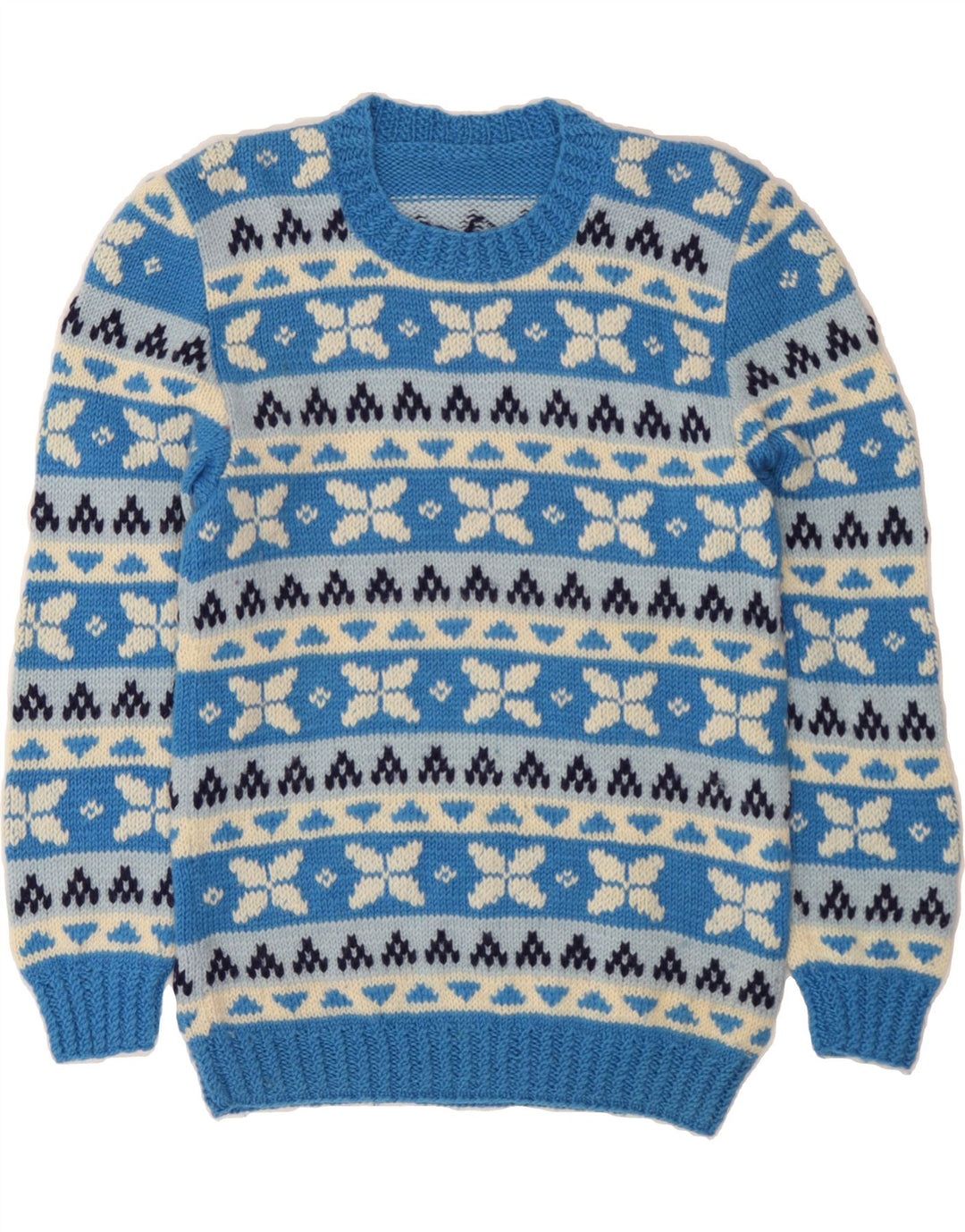 VINTAGE Herren-Pullover mit Rundhalsausschnitt, Größe S, Blau, Fair Isle