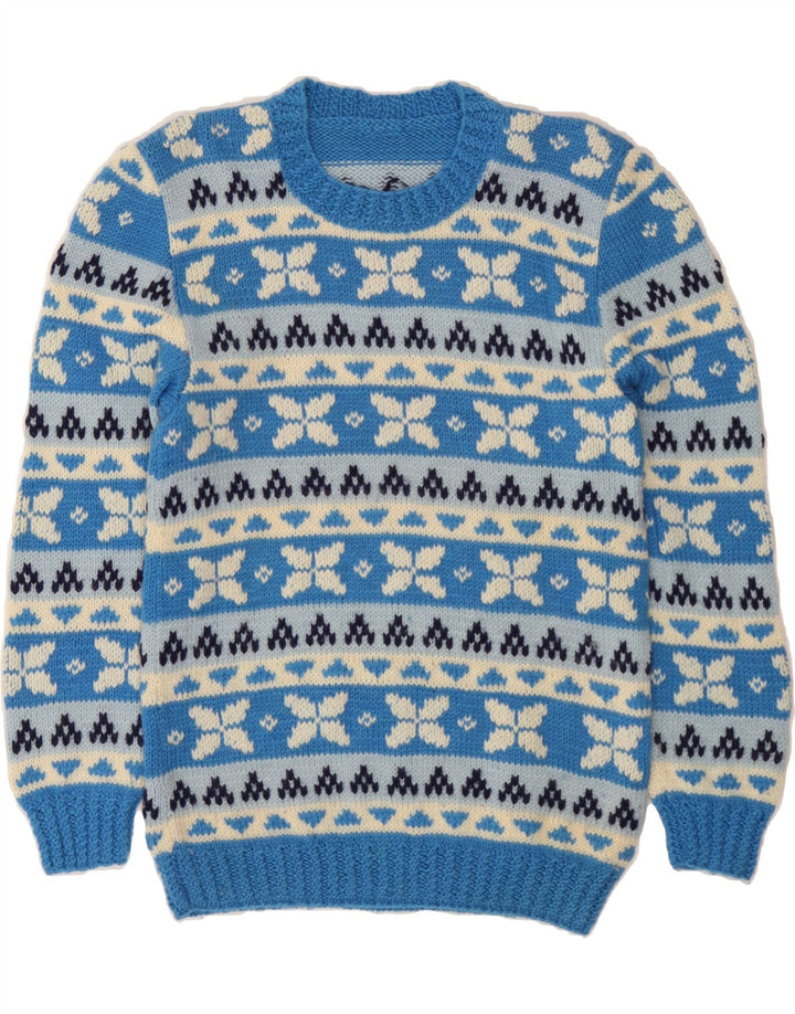 VINTAGE Herren-Pullover mit Rundhalsausschnitt, Größe S, Blau, Fair Isle
