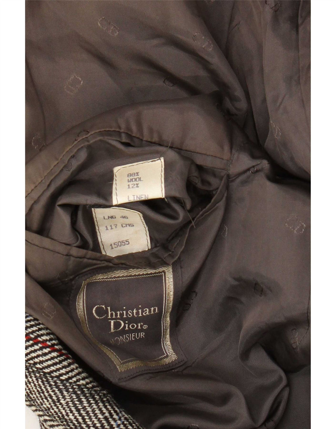 Christian Dior Herren 2-Knopf-Blazerjacke UK 46 3XL Graue Wolle mit Fischgrätenmuster