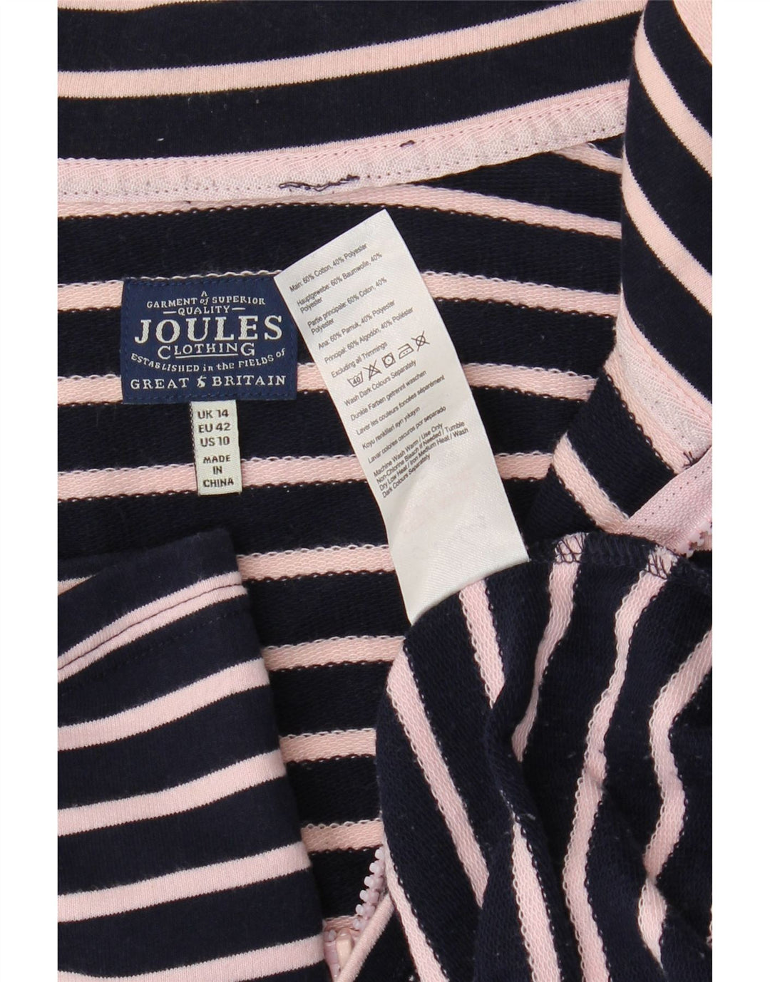 JOULES Damen-Sweatshirt mit Reißverschluss am Hals, Gr. 40, Größe L, Marineblau gestreift