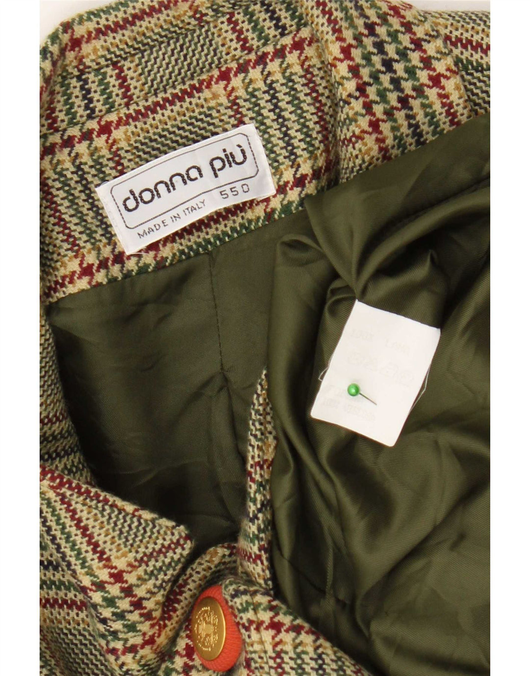 Donna Piu Damen 3-Knopf-Blazerjacke UK 20 2XL Grüne Hahnentrittwolle