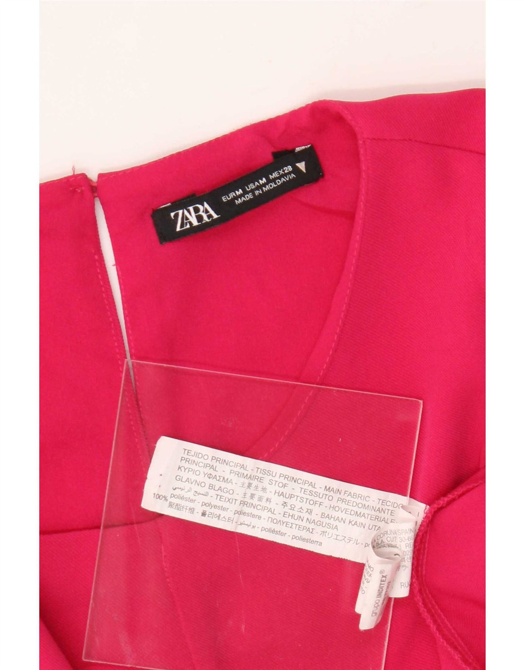 Zara Damen 3/4-Ärmel A-Linien-Kleid UK 12 Mittelrosa Polyester