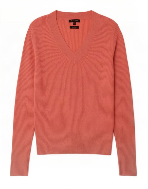 Massimo Dutti Damen-Pullover mit V-Ausschnitt, UK 12, mittelrosa Seide