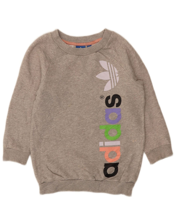 Adidas Mädchen Grafik-Sweatshirt-Pullover, 7–8 Jahre, grau gefleckte Baumwolle