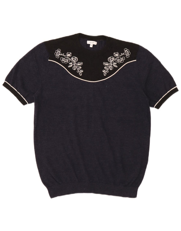 Reiss Damen-Pullover mit Rundhalsausschnitt, UK 14, mittleres Marineblau, Farbblock