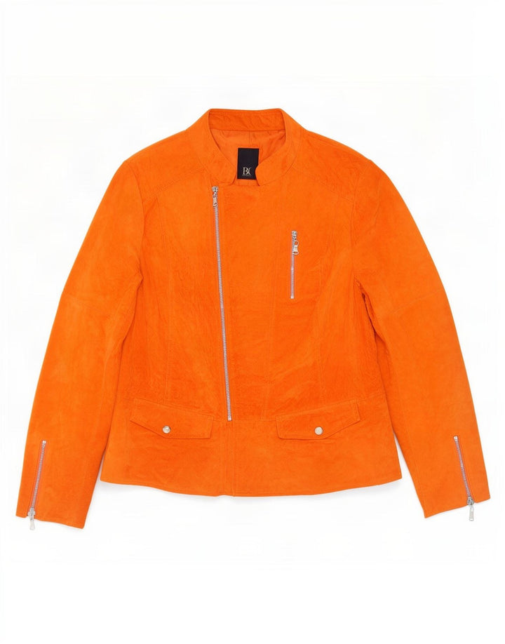 Vintage Damen Wildlederjacke UK 16 Großes Orange Leder