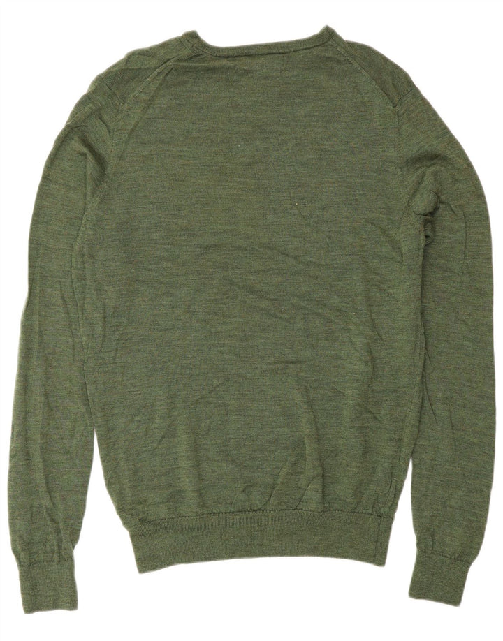 Zara Herren-Pullover mit U-Boot-Ausschnitt, mittelgrüne Wolle