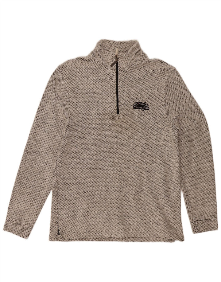 Weird Fish Herren-Sweatshirt mit Reißverschluss am Hals, Mittelgrau gesprenkelte Baumwolle