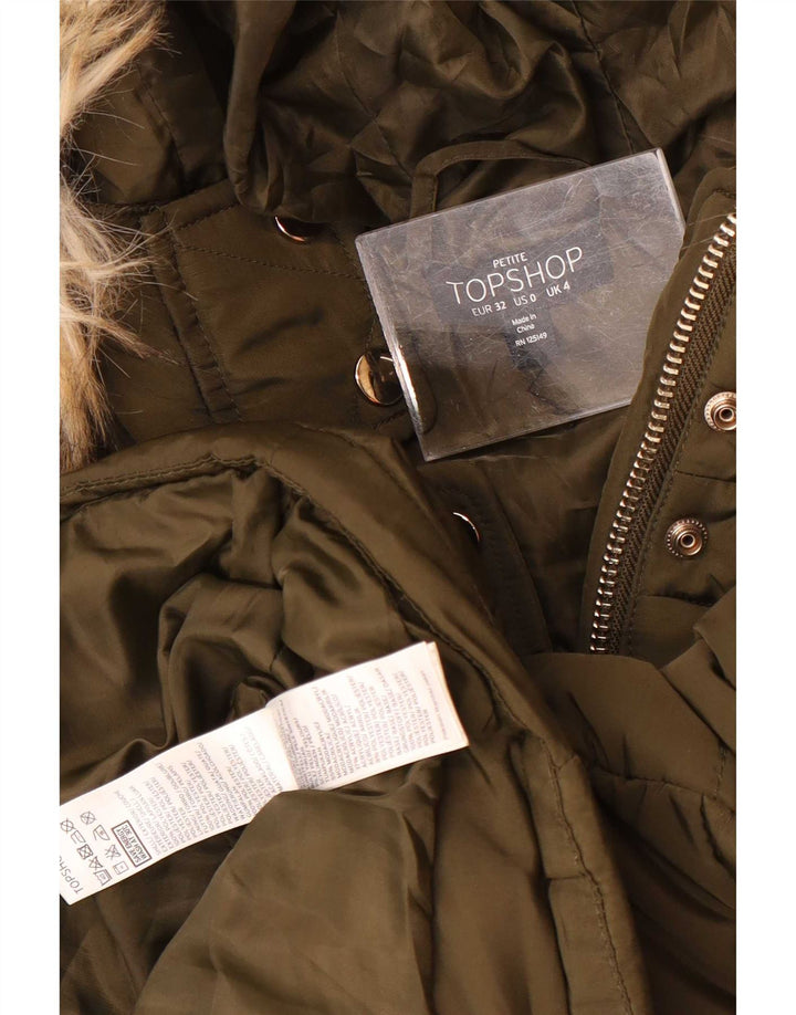 Topshop Damen-Kapuzen-Übergröße, gepolsterte Jacke, UK 4, XS, Khaki, Polyester