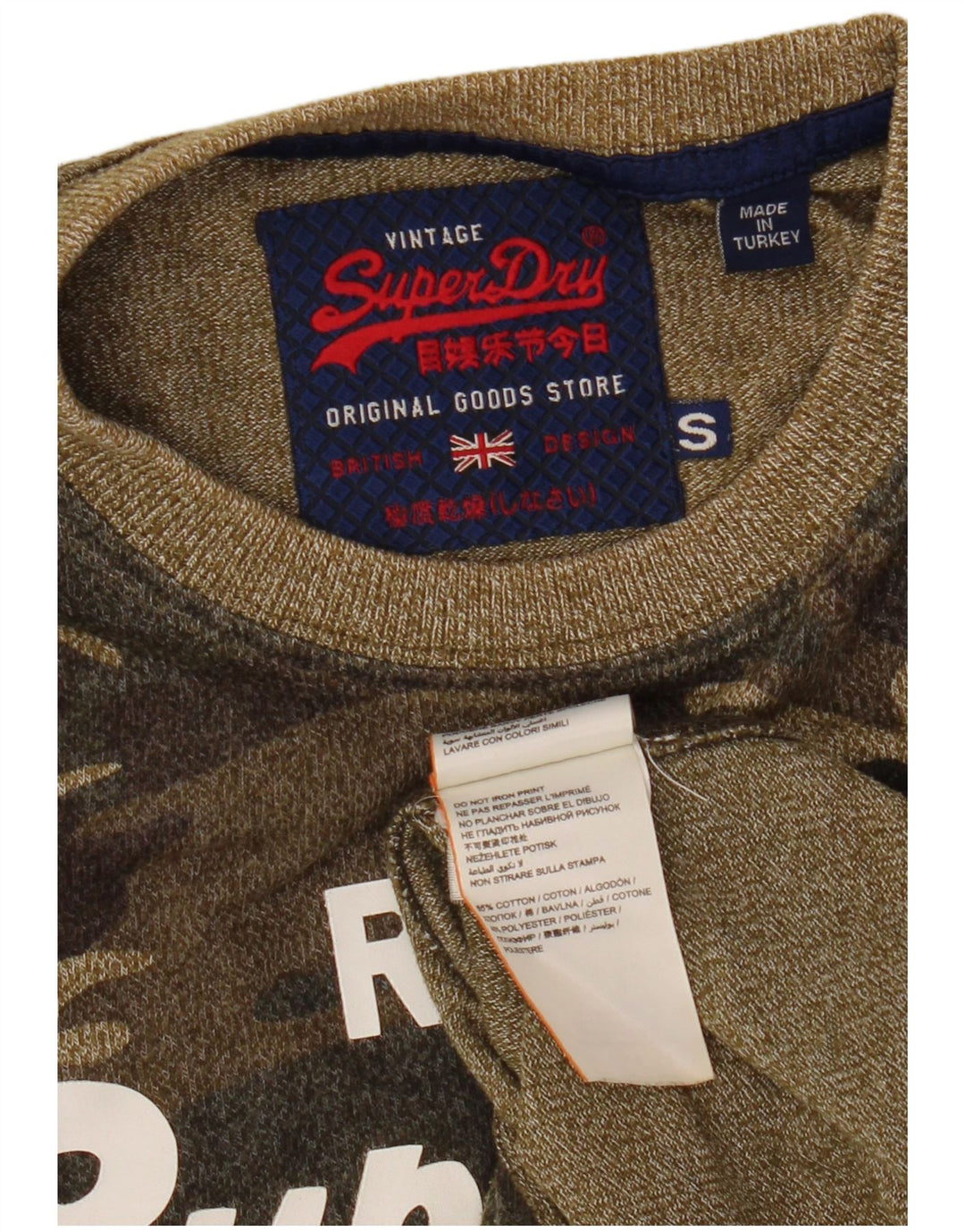 Superdry Herren-T-Shirt mit grafischem Motiv, Größe S, grün, Camouflage-Baumwolle