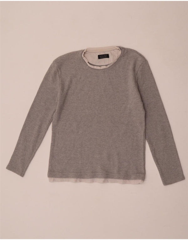 Zara Herren-Oberteil, langärmelig, klein, Grau, Farbblock