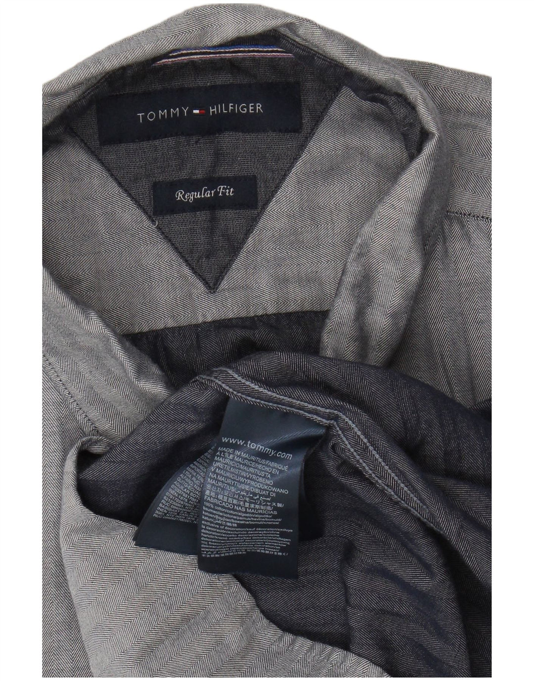 TOMMY HILFIGER Mens Regular Fit Shirt Large Grey Herringbone Cotton