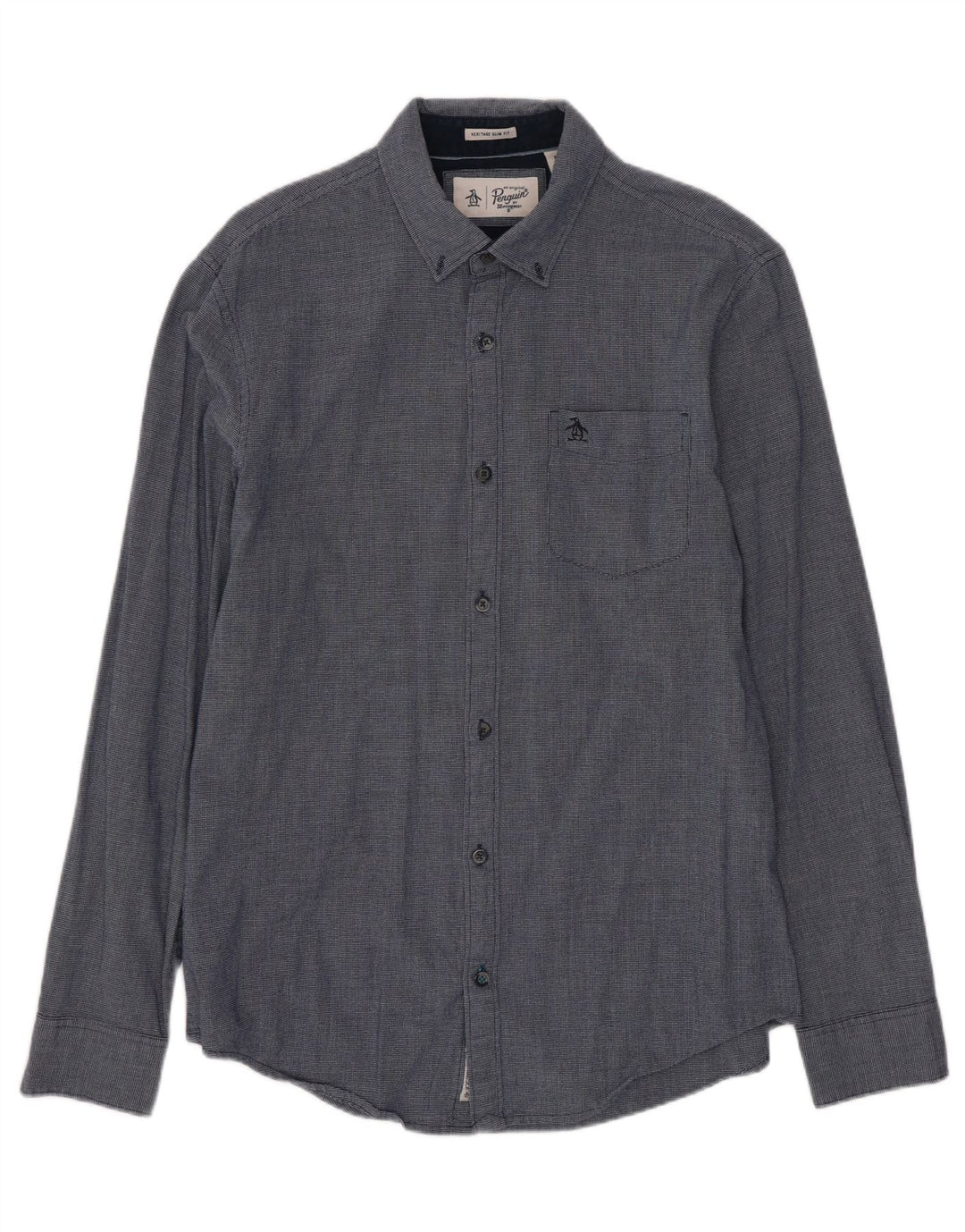 Penguin Herren Heritage Slim Fit-Hemd, mittleres Marineblau, geometrisches Rayon