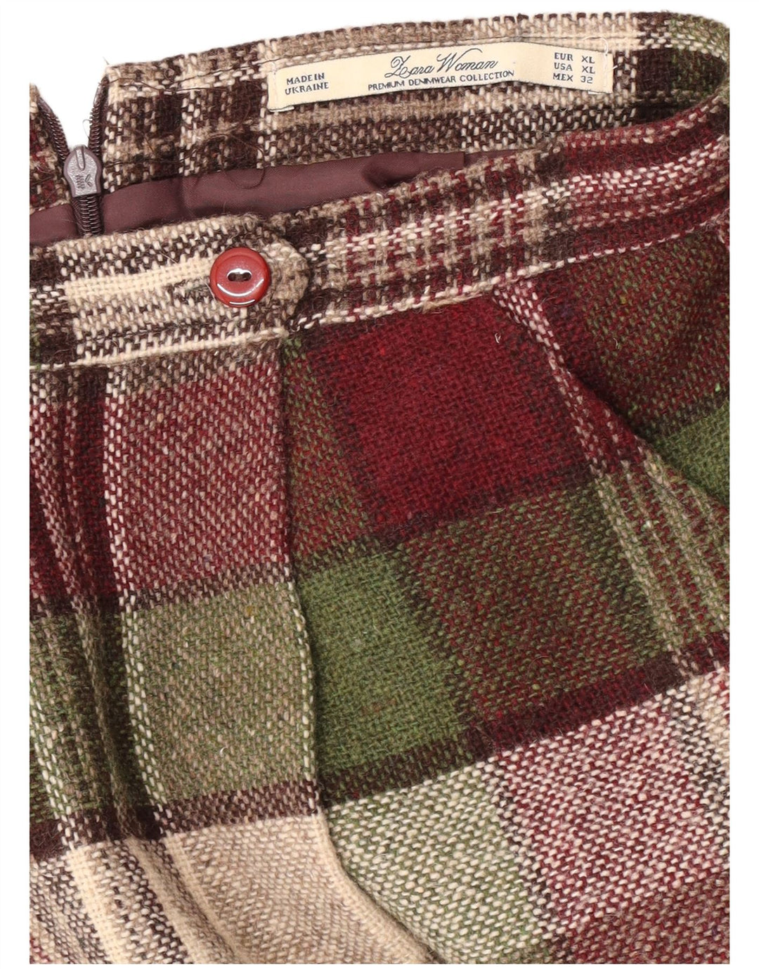 Leara Damen Faltenrock XL W32 Burgunderrot kariert