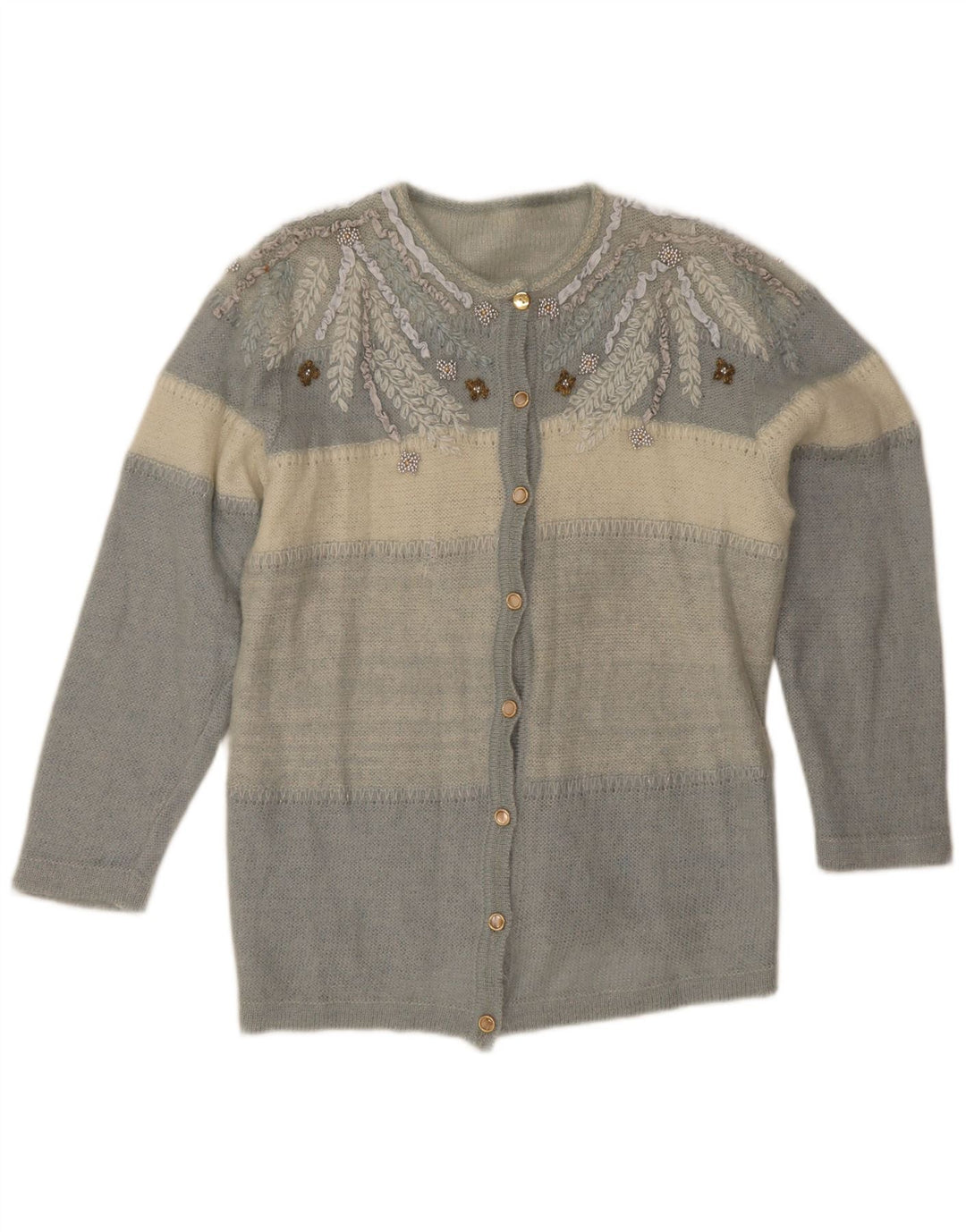 Vintage Damen Cardigan Pullover UK 12 Mittelblau Farbblock