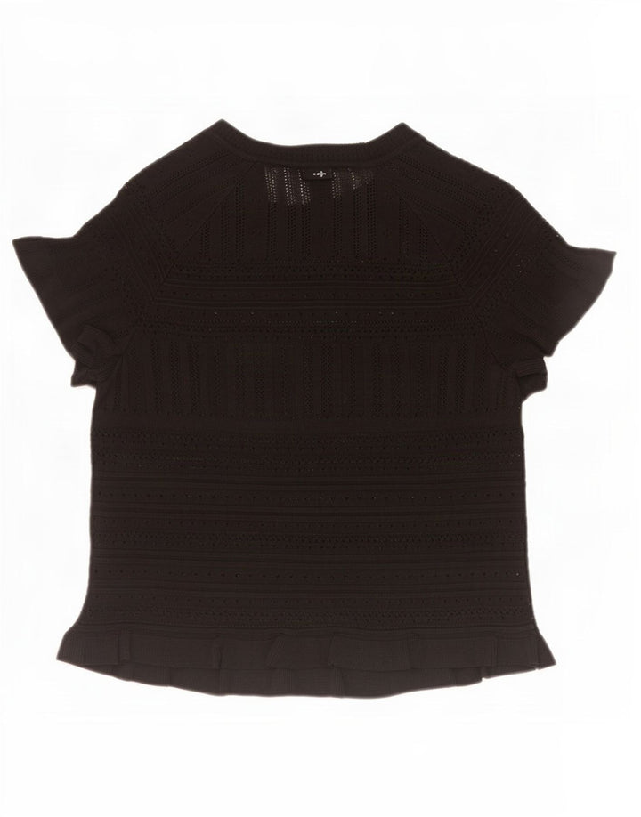 Zara Damen Crop Knit Bluse Top UK 12 Medium Schwarz