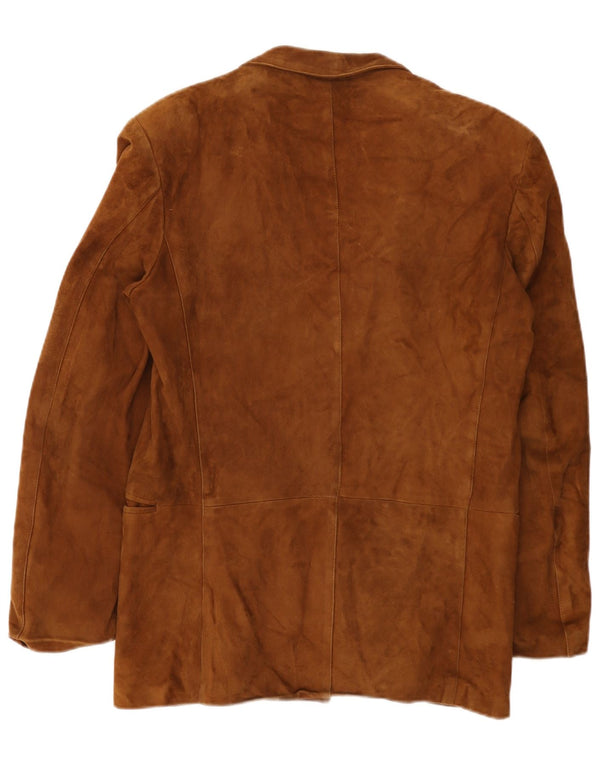 Vintage Damen Wildleder Zweireiher Blazer Jacke IT 50 XL Beige Leder