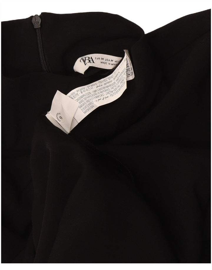 Zara Damen Langarm-Maxikleid UK 12 Medium Schwarz Polyester