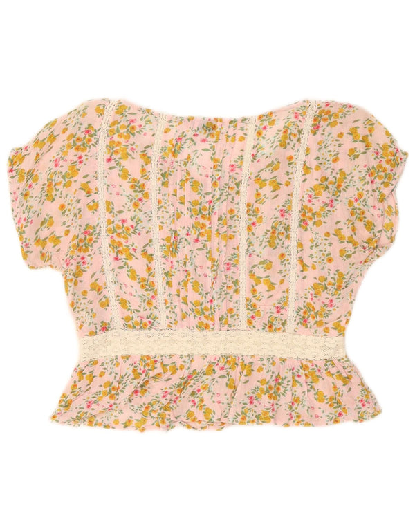 Topshop Damen-Bluse, bauchfrei, übergroß, Gr. 6, XS, Viskose mit rosa Blumenmuster