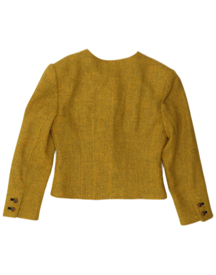 Vintage Damen 5 Knopf Crop Blazer Jacke EU 40 Mittelgelbe Wolle
